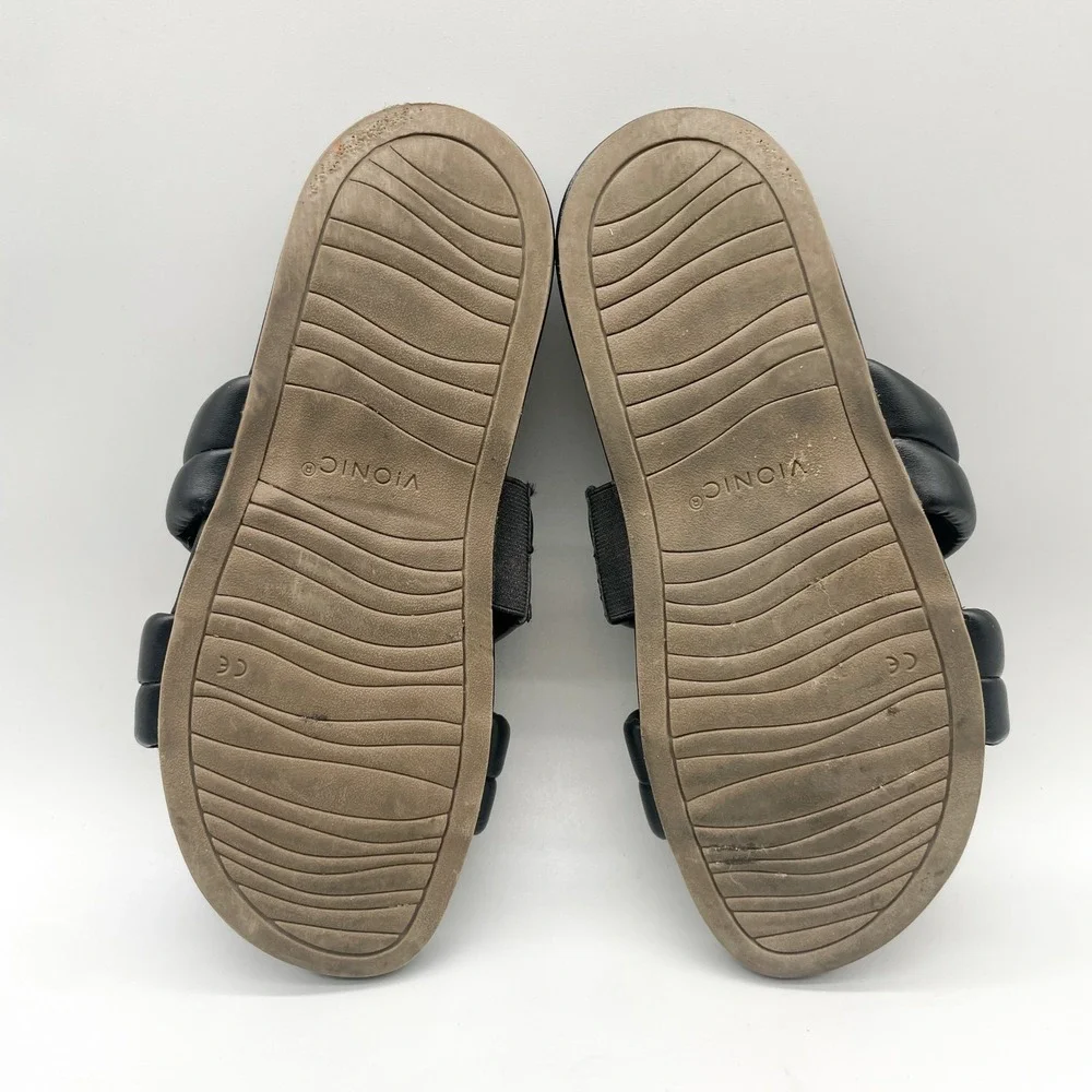 Vionic Womens 10 Mayla Slide Sandals Black Padded Leather Two Strap Orthotic